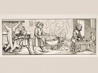 Interieur van een Keuken, naar een houtsnede in 